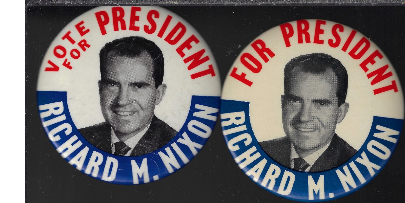 2 Similar 1960 Richard Nixon Presidential Campaign Pins 3 1/2″ Size Lost to JFK