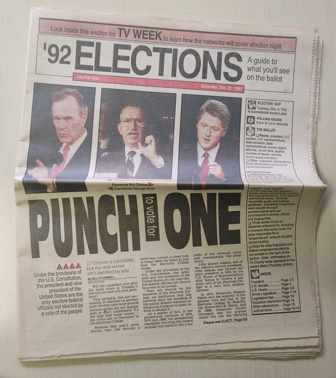 Peoria Journal Star 1992 Election Section Clinton -Perot-Bush Presidental Race