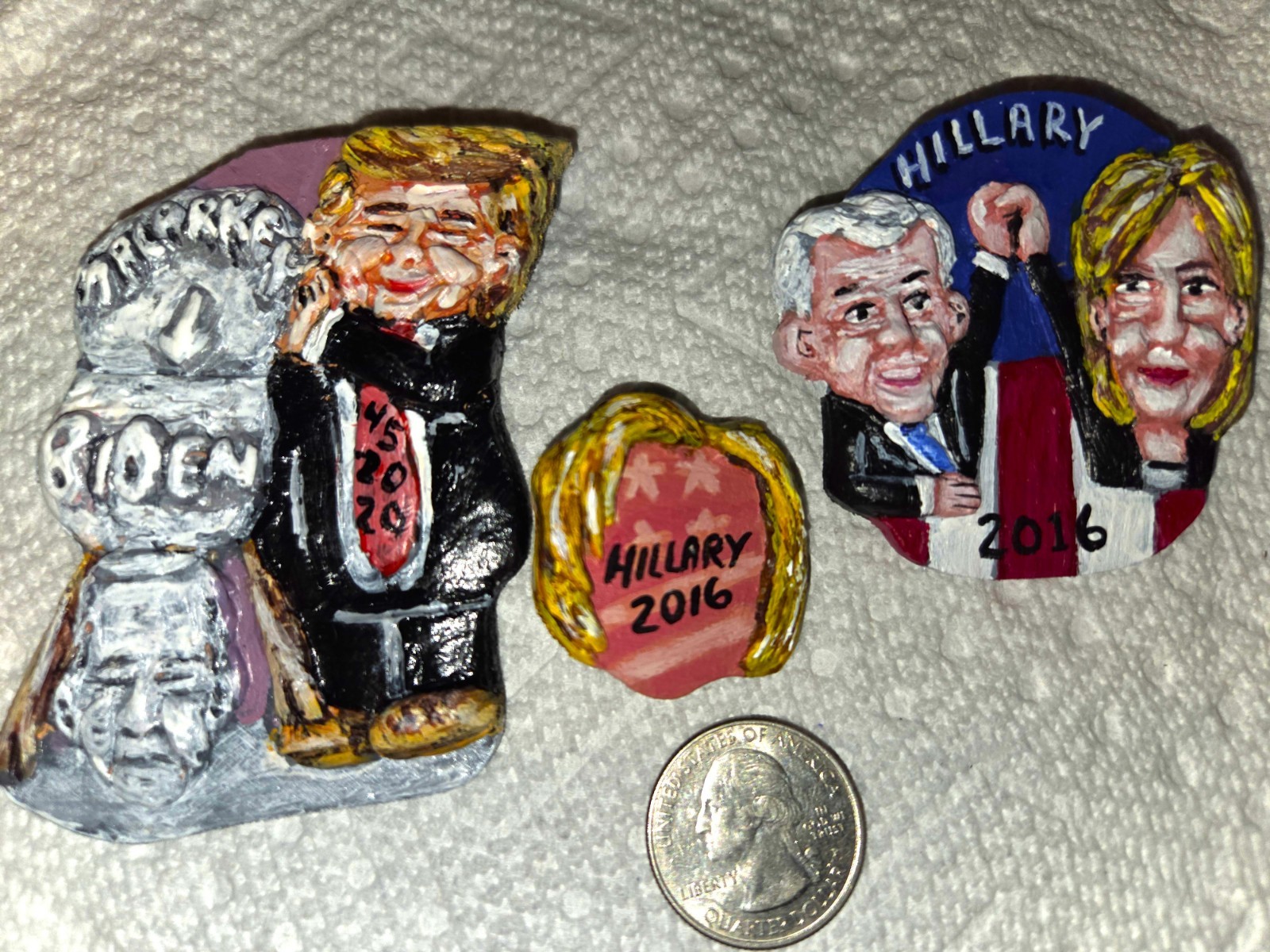 3 – Hillary & Biden 2016 Political Pins Folk Art – Artist Alan Ferster – New