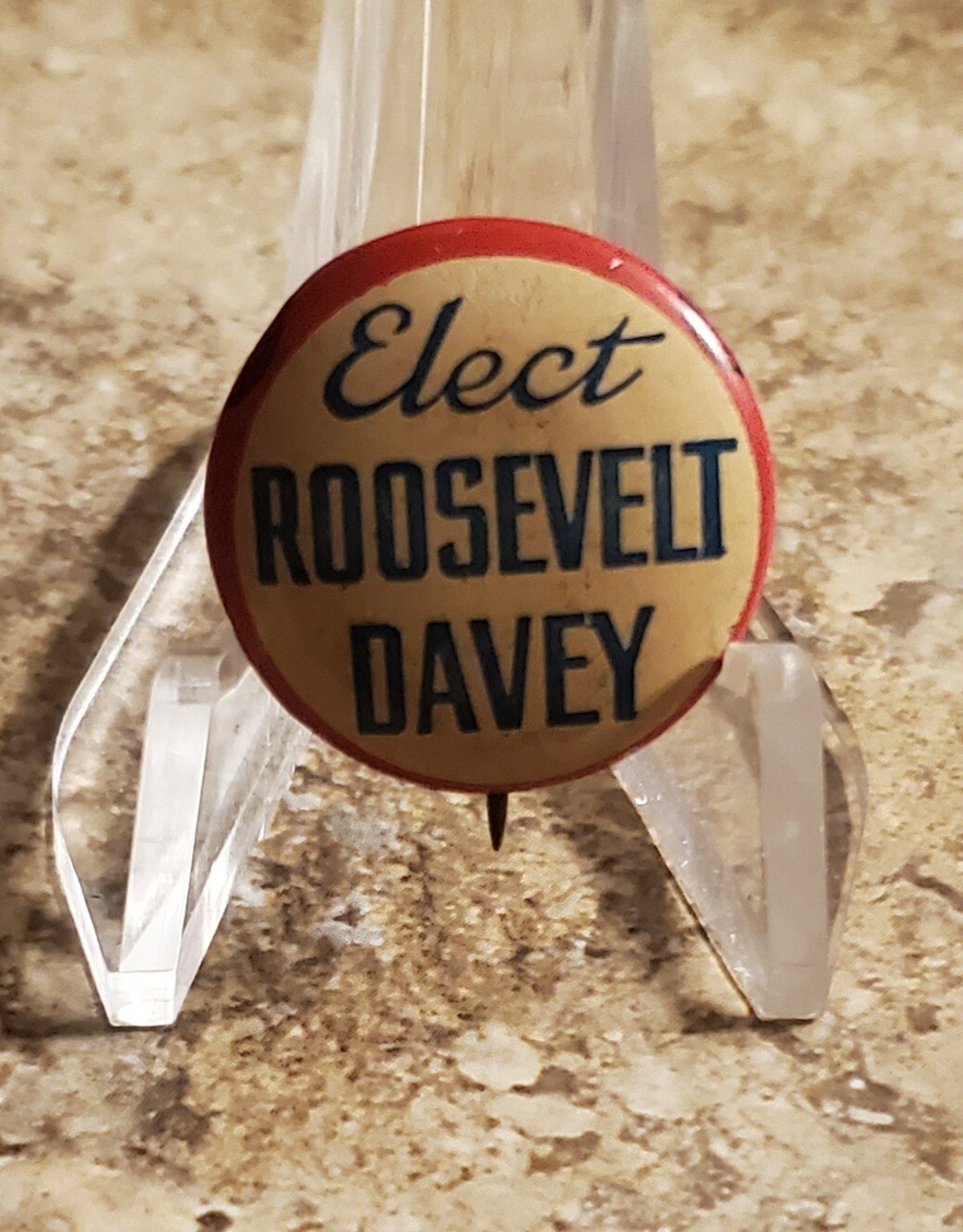 Vintage 1932 ELECT ROOSEVELT & DAVEY Ohio president tin 3/4″ pinback button