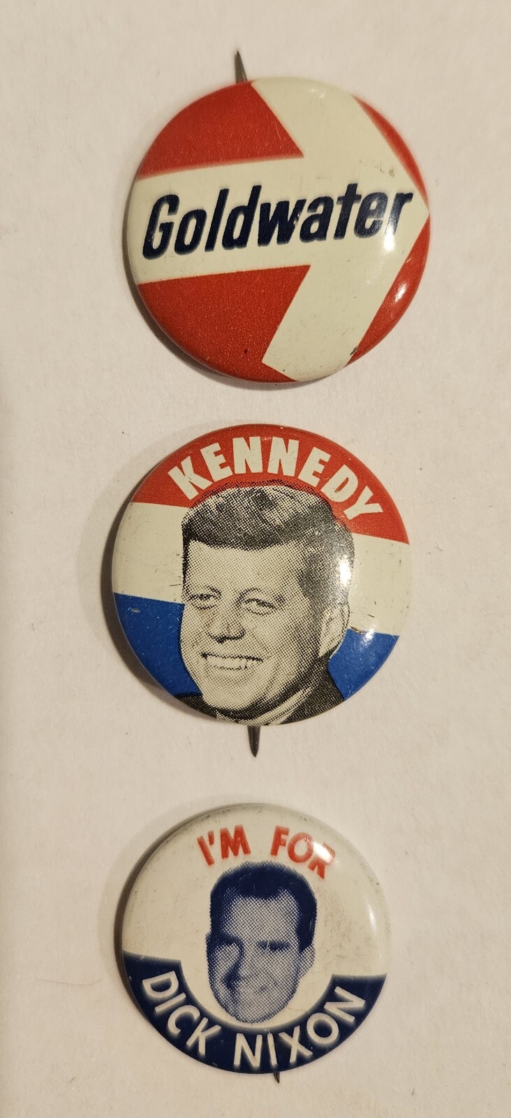 Vtg Presidential Political Campaign Button Lot, Nixon, Goldwater, and Kennedy