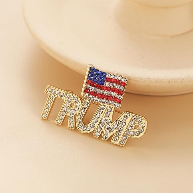 President TRUMP US Flag Enamel Pin Crystal Rhinestones Brooch Lapel Hat Bookbag