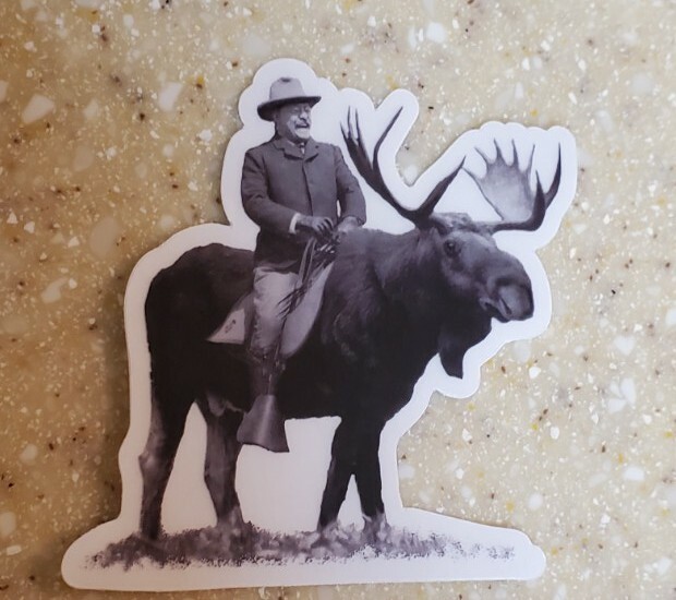 THEODORE ROOSEVELT on MOOSE POLITICAL STICKERS lot of 3 BULL MOOSE PARTY