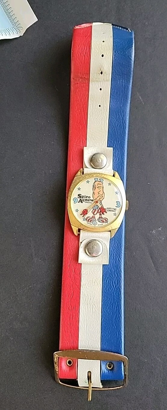 Vtg Spiro Agnew Watch “Dirty Time Company” Swiss Made w/ Original Tube *PLS READ