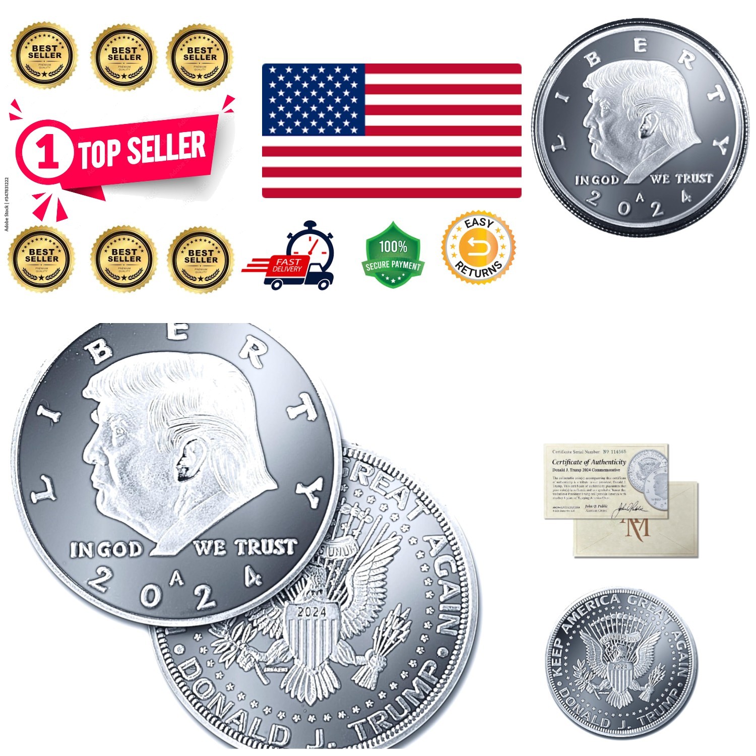 Donald Trump 2024 Silver Plated Coin – Perfect Gift for Proud MAGA Supporters