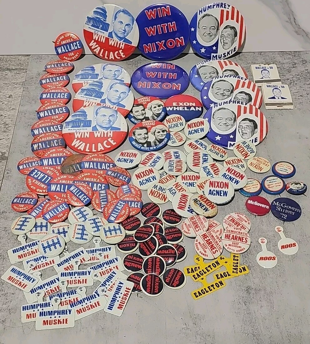Vintage 60s-80s Lot 120 Political Campaign Buttons Pinbacks Tabs Matchbooks