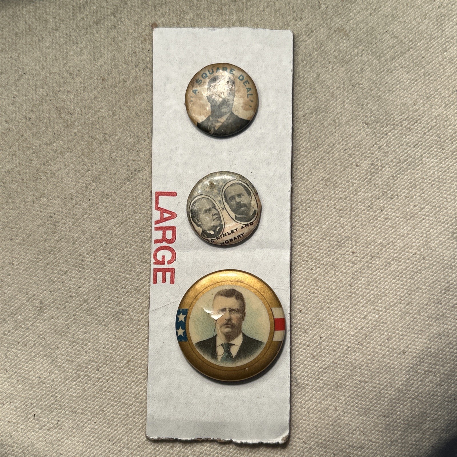 3x EARLY Theodore Roosevelt Celluloid Political Buttons Red White Blue