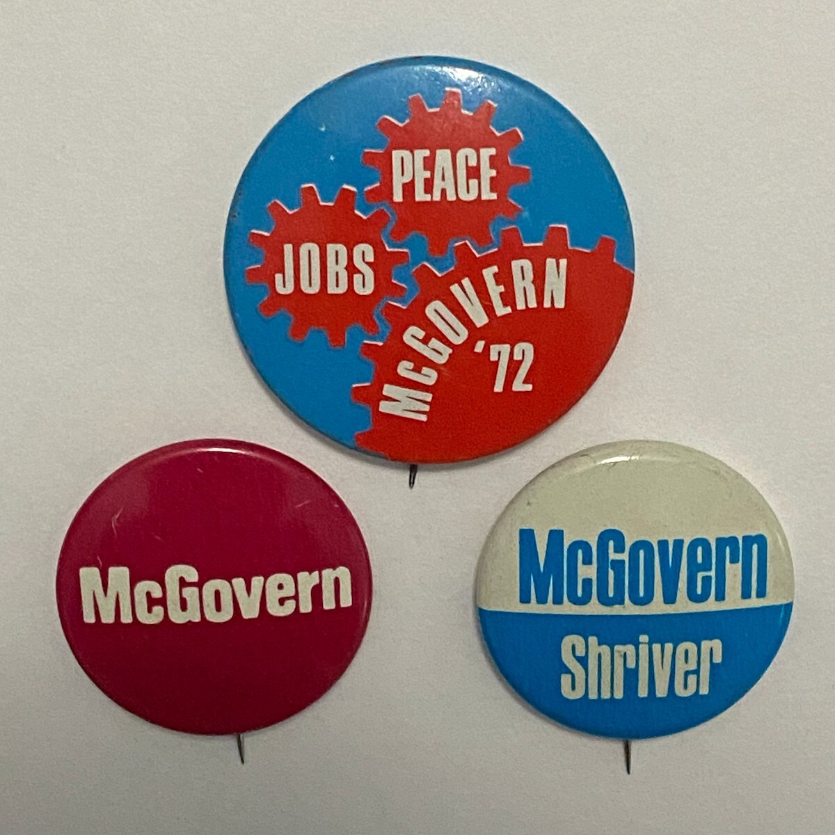 George McGovern ’72 US Presidential Campaign Buttons Political Pinbacks Lot of 3