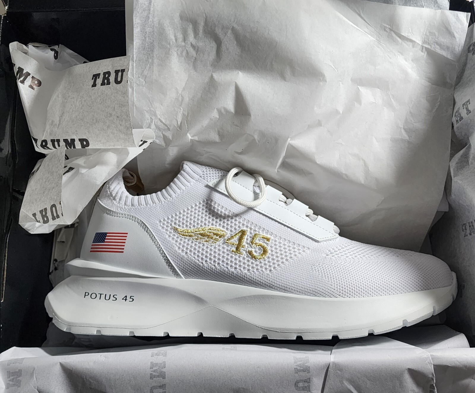 TRUMP SNEAKERS White & Gold POTUS 45 Authentic BRAND NEW Size 12 Men US Official