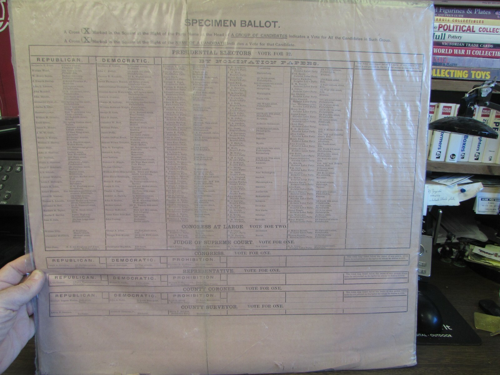 PRESIDENTIAL ELECTORS – SPECIMEN BALLOT – JOSEPH A. SCRANTON CONGRESS – 1880’S