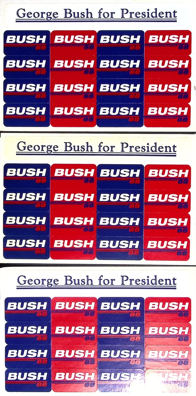 Vintage George Bush 1988 Presidential Campaign Sticker Sheets With Mailer Card