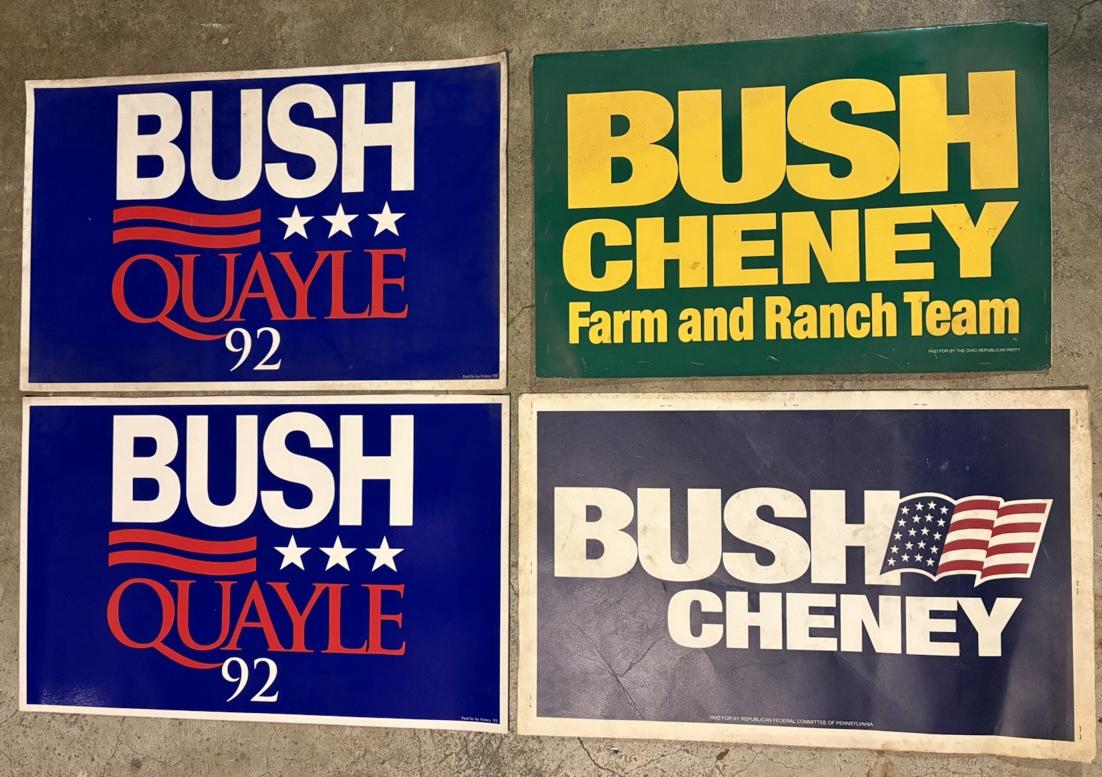 Vintage Political Bush Campaign Signs – Running With Cheney And Quayle