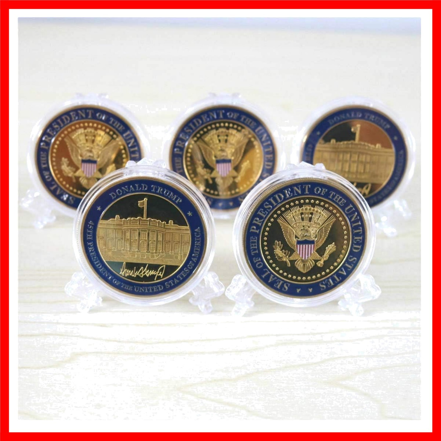 Set of 5 Donald Trump Gold-Plated Commemorative Challenge Coins