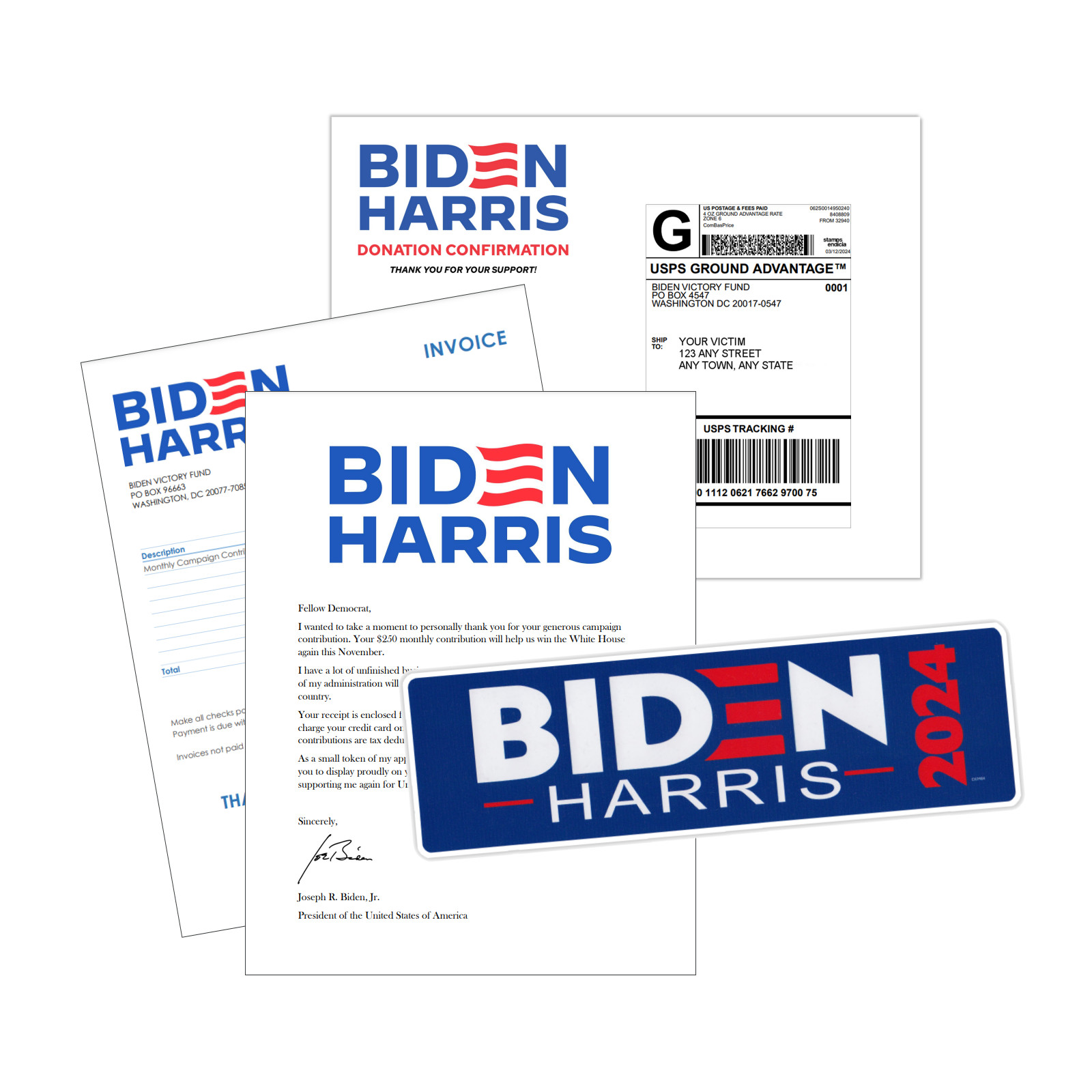 Funny Prank Joe Biden 2024 Campaign Donation Confirmation – Sent 100% Anonymous