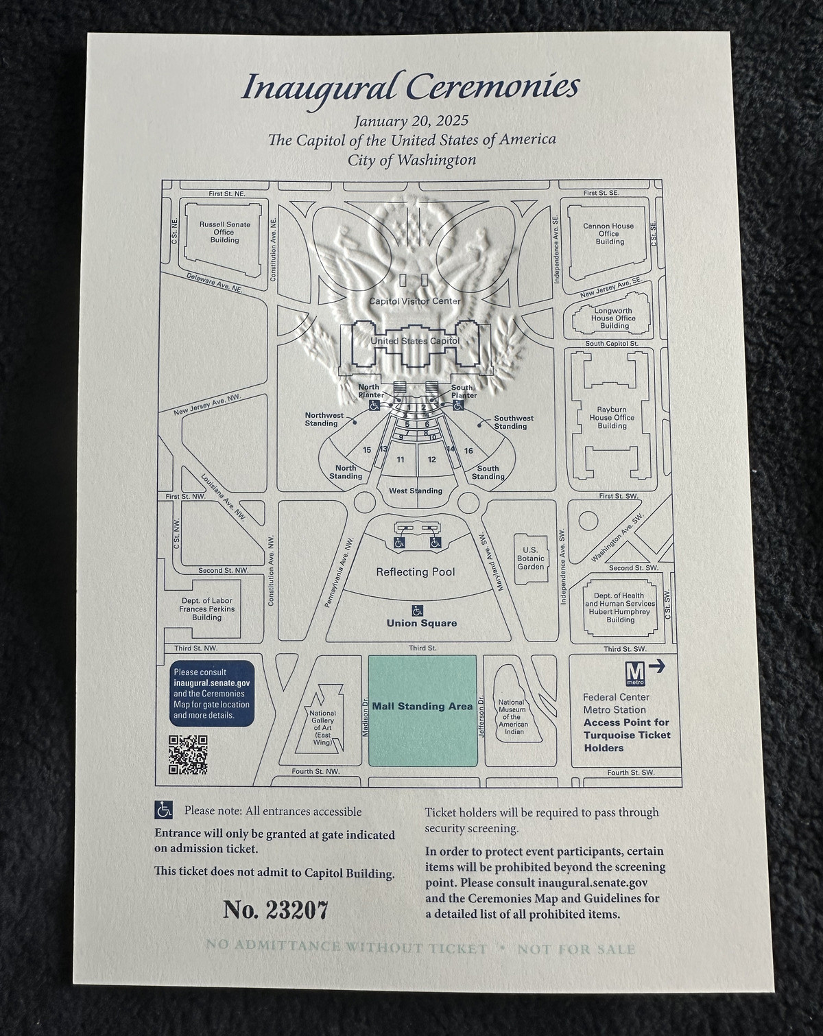 Donald Trump 2025 Official Numbered Inauguration Ticket, NEW