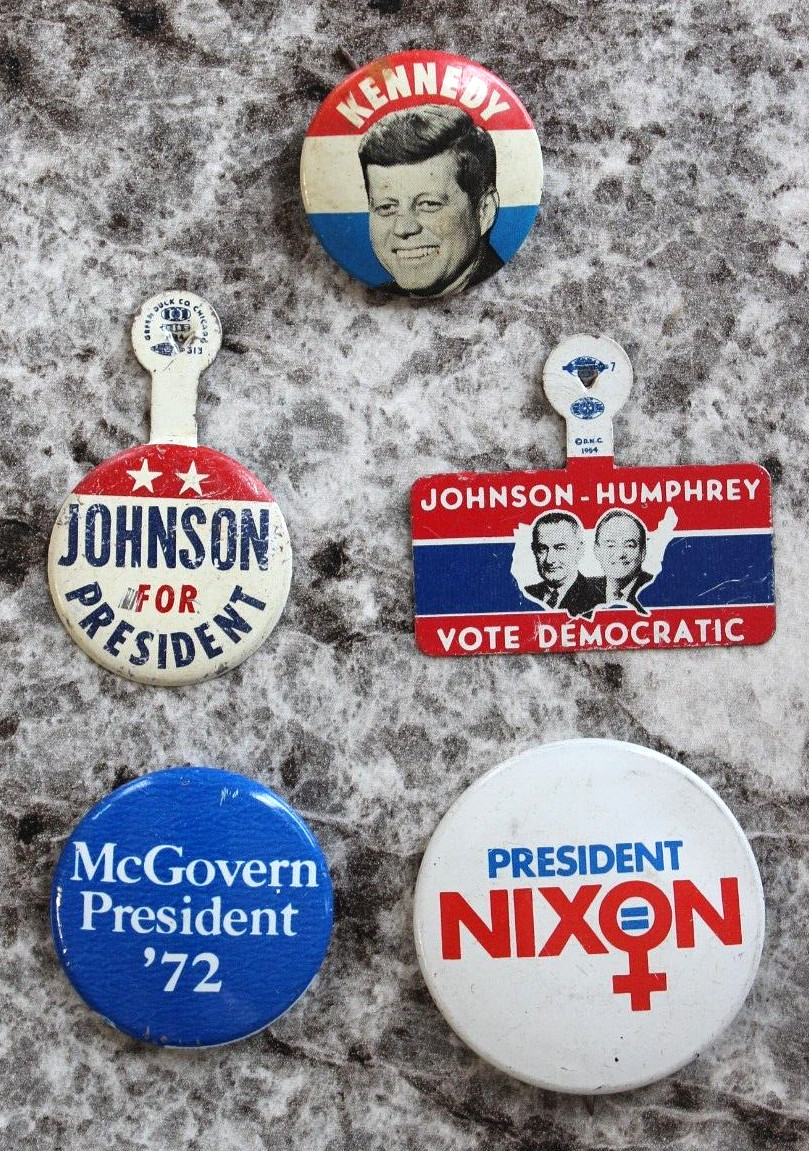Past Presidential Campaign Lapel Pins – 5 Vintage Pins 1960-1972
