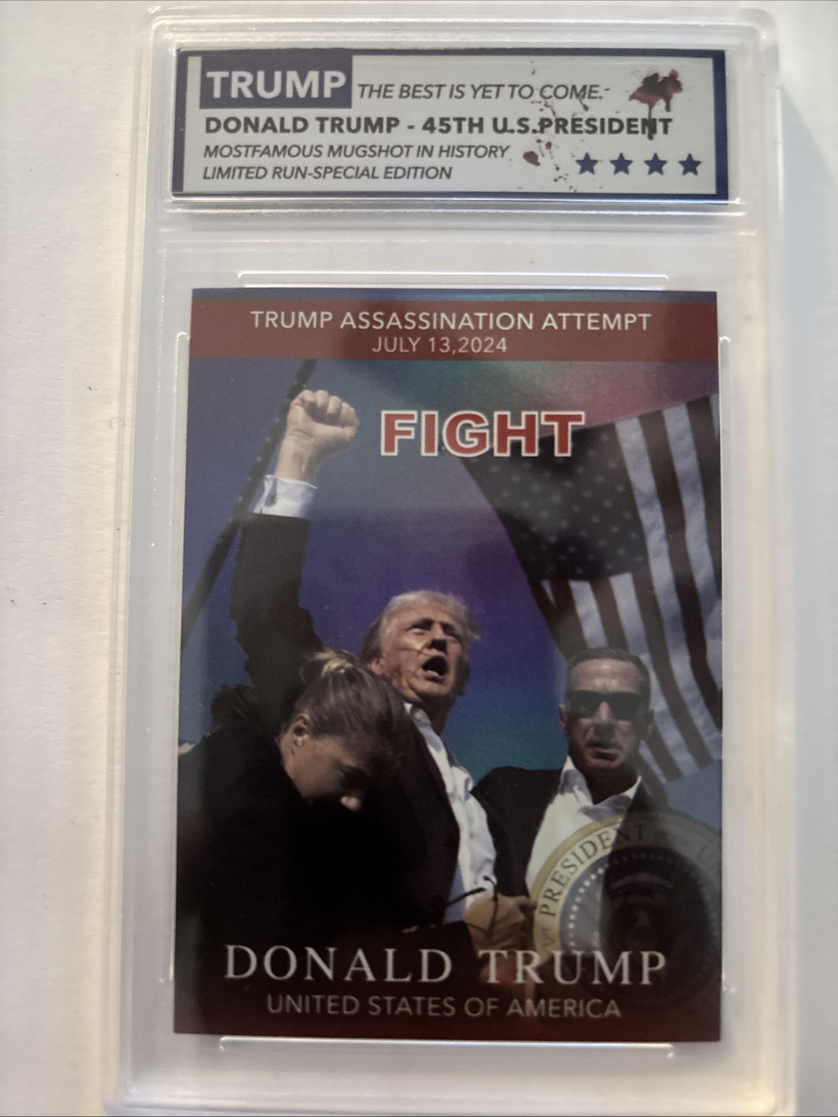 Donald Trump Assassination Attempt Card ‘Fight’ refractor slab 45h US President