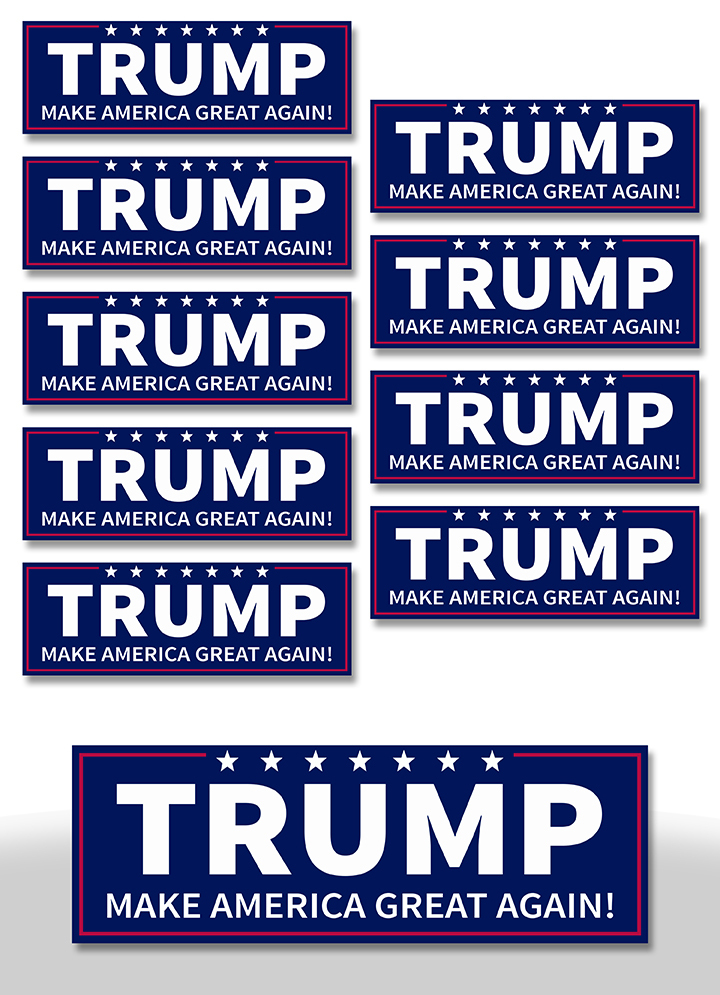 TRUMP mini bumper stickers 10pack President election campaign BLUE 3″ wide/long