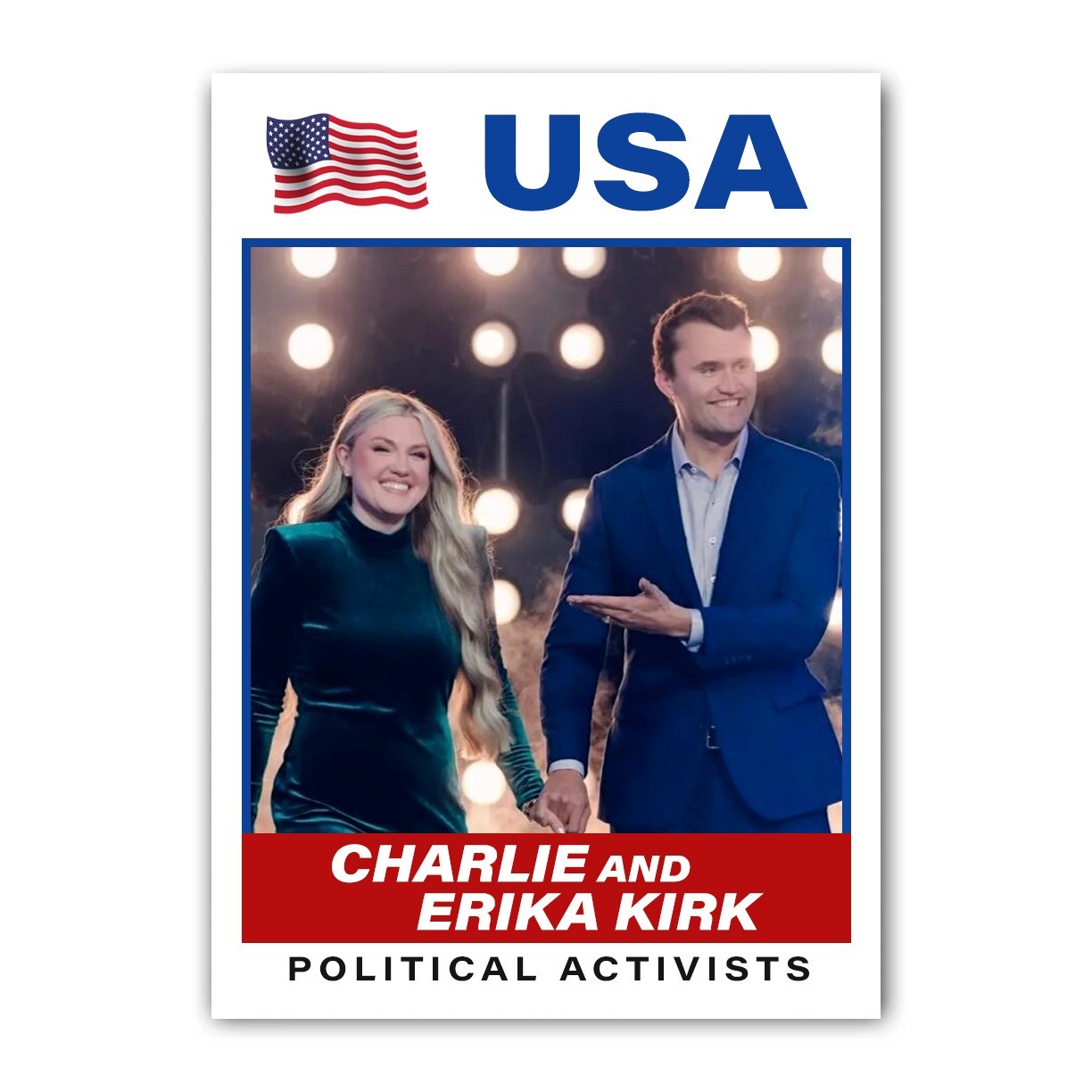 Erika Kirk Charlie Kirk MAGA USA Dual Custom Trading Card with Top Loader