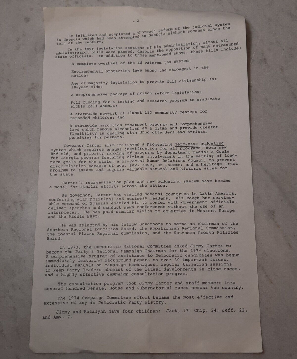 President Jimmy Carter 1976 Election Campaign Early Biography Letter Dec. 1974