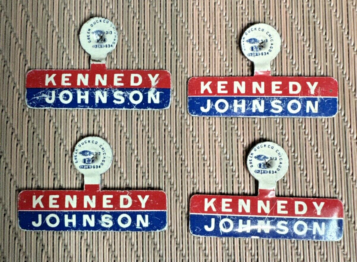 Vtg 1960 JFK KENNEDY JOHNSON Metal Lapel TAB Lot of 4