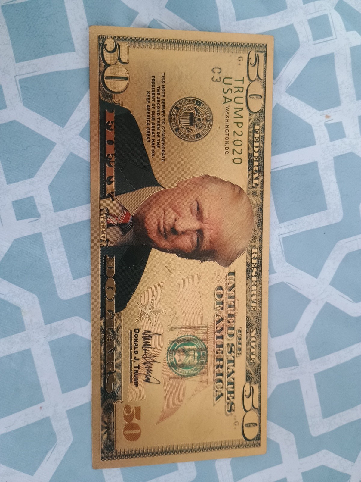 Donald Trump 2020 Gold Foil Fifty Dollar Bill Maga
