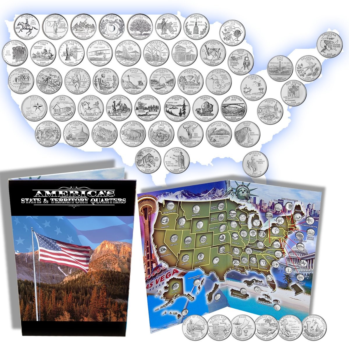 Complete 50 Uncirculated State (99-08) Quarter Collection Set + 6 Territory Q…