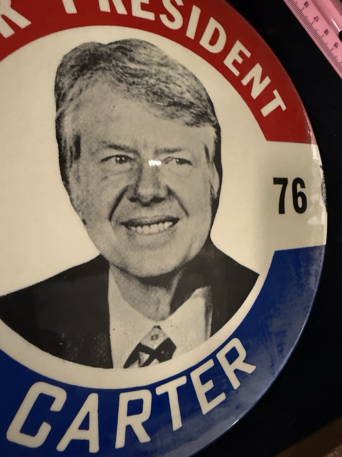 Jimmy Carter 1976 Button Pin Large 9″ President Political Red White Blue RARE