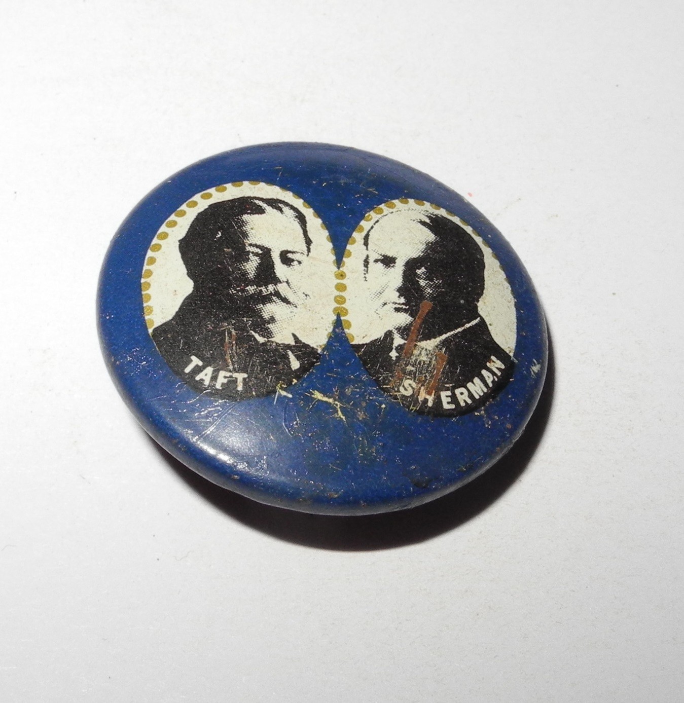 1908 William Howard Taft Sherman Political Campaign President Election Repro Pin
