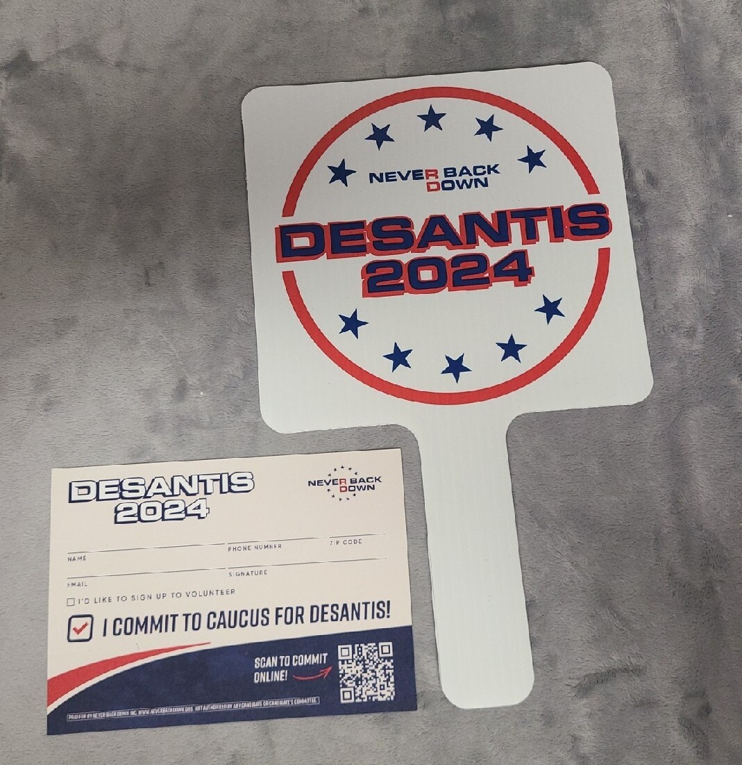 Ron Desantis Fan & Caucus Card Iowa 2024 Political Candidate Fan Pack
