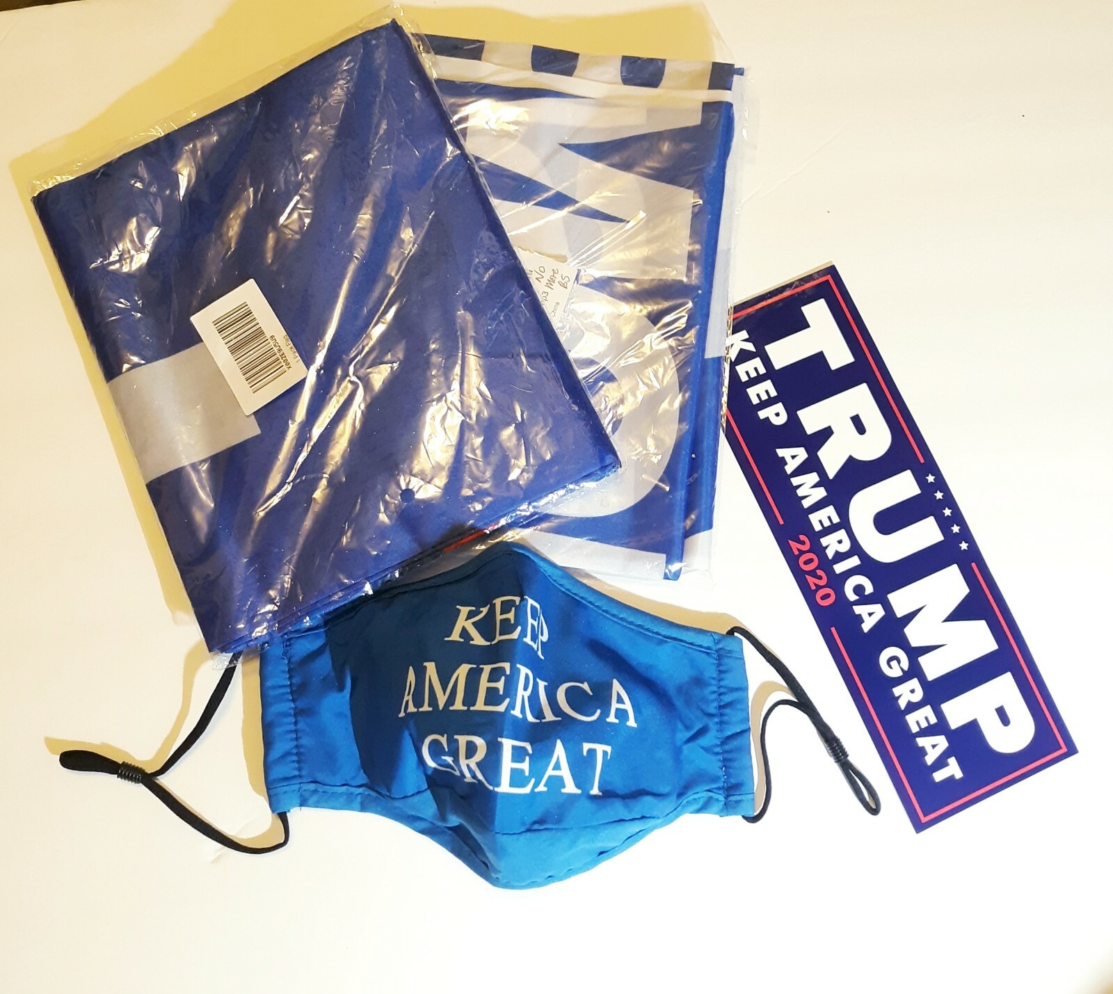 Trump 2020 LOT 2 Flags NO BS 3×5 1 Face Mask 1 Bumper Sticker Combo – 4 Items