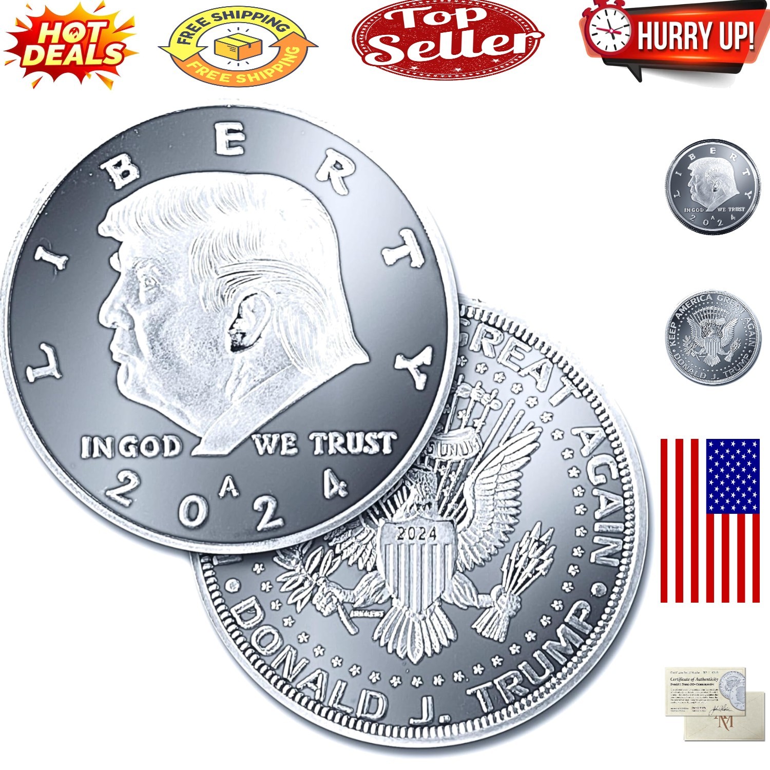 2024 Donald Trump Silver Coin with Certificate – Collectible Presidential Mem…