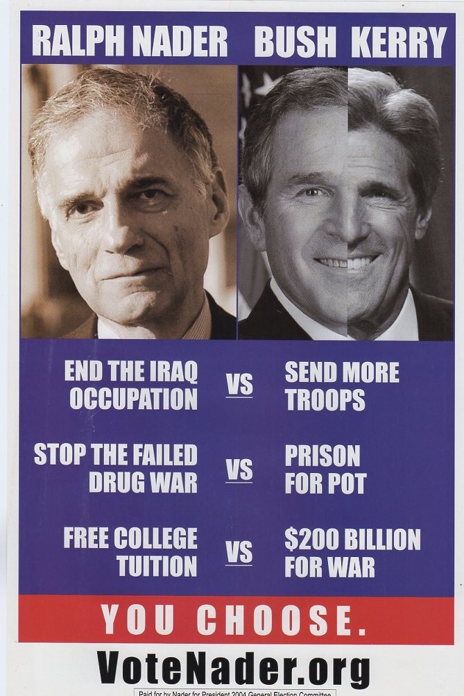 2004 Ralph Nader vs Bush Kerry Campaign Poster