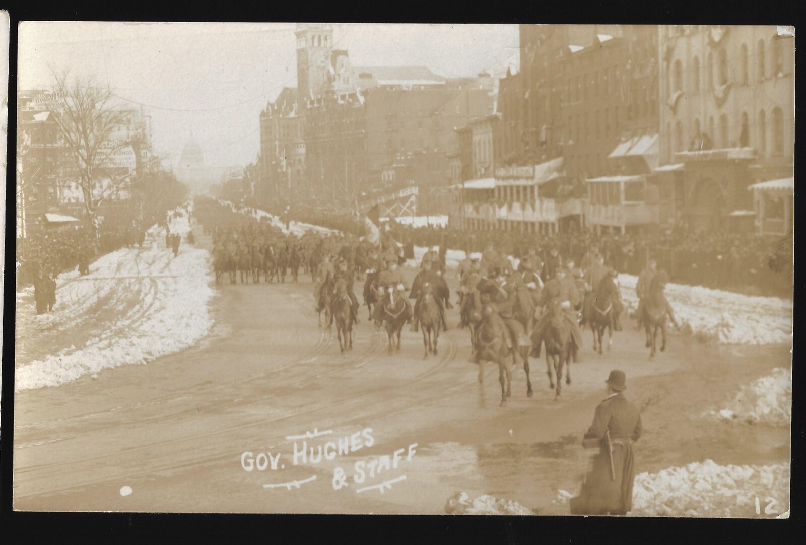 1909 Chas Hughes as NY Gov w/Staff in Taft’s Inaugural Day Parade RP Postcard