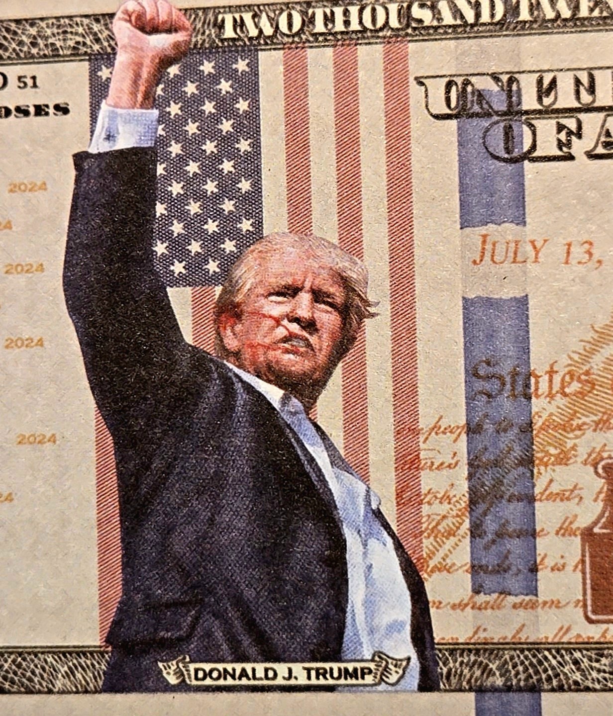 2024 Dollar Donald Trump MAGA Novelty Bill Butler PA ASSASSINATION FIGHT PHOTO