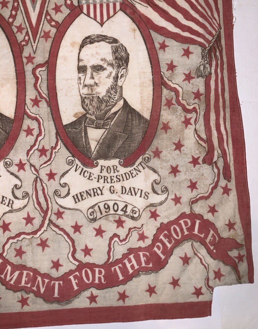 1904, ALTON B. PARKER & HENRY G. DAVIS, PRESIDENTIAL CAMPAIGN BANDANA, 22″ x 24″
