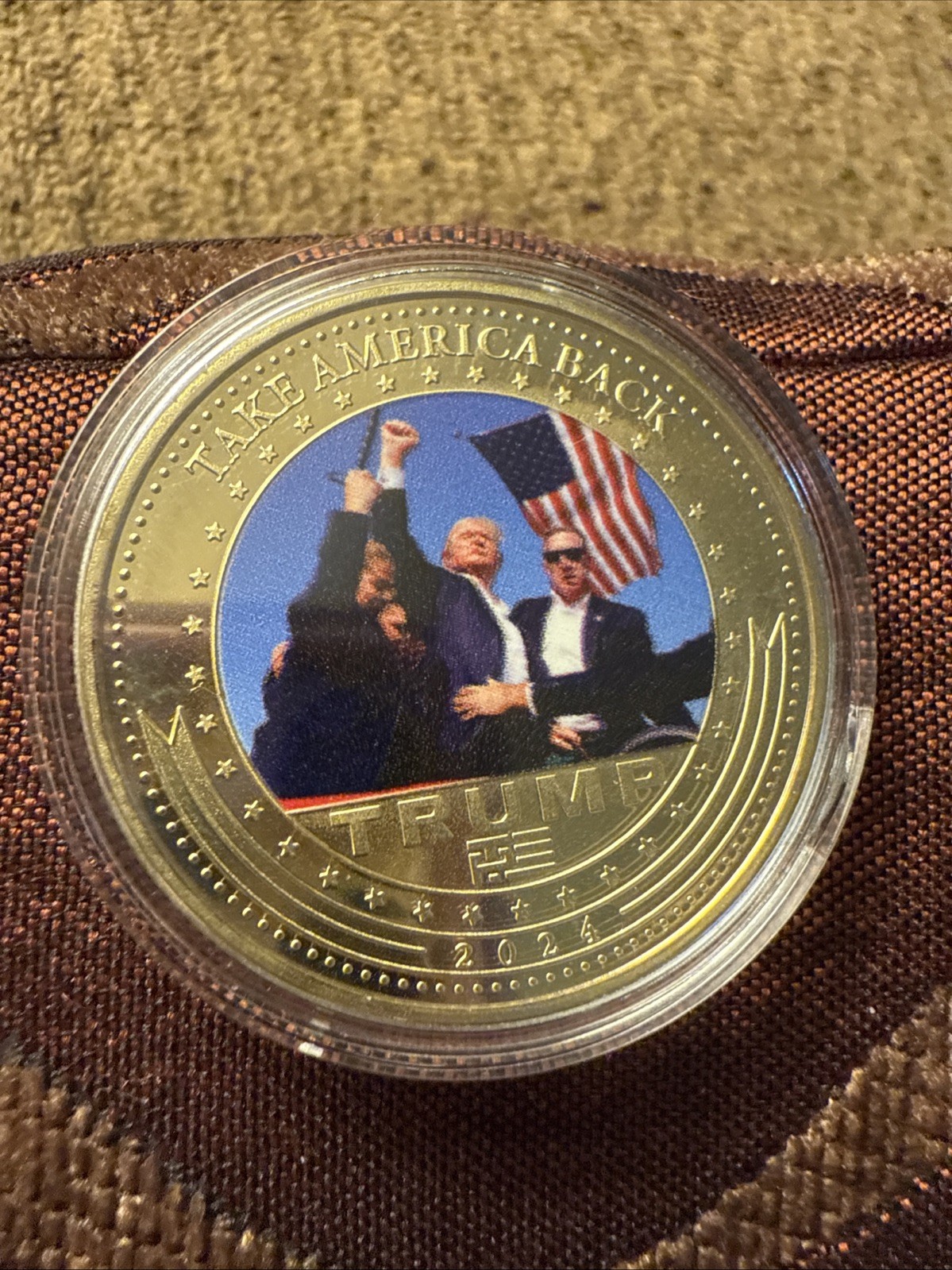 Trump Gold Coin w/Slogan”TAKE AMERICA BACK” & Assassin Attempt Photo