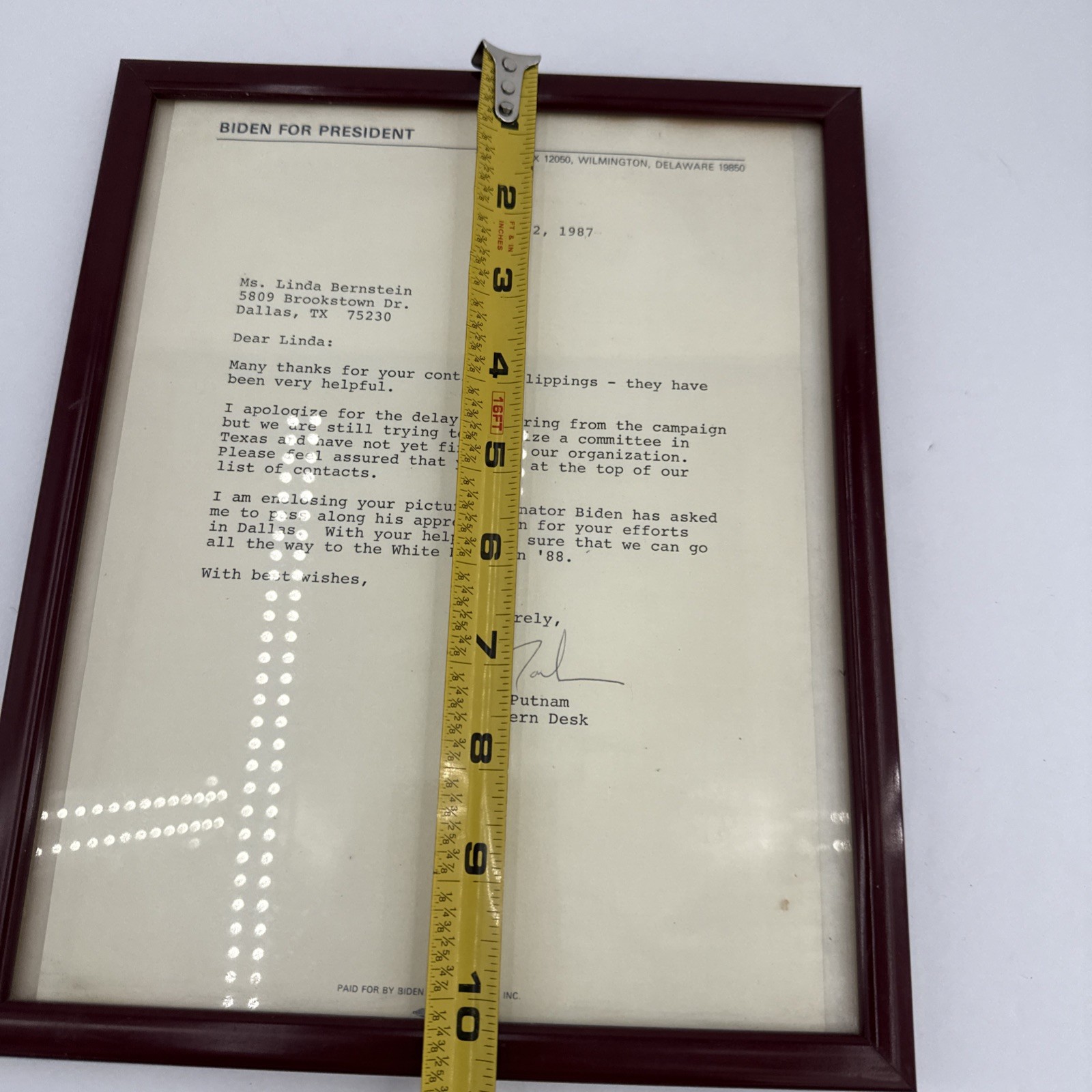 1987 Biden For President Campaign Letter Original Dallas TX Political
