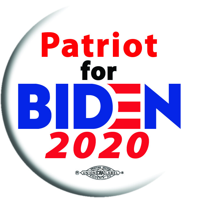2020 JOE BIDEN FOR PRESIDENT CAMPAIGN BUTTON 2.25″ UNION PRINTED, Patriot