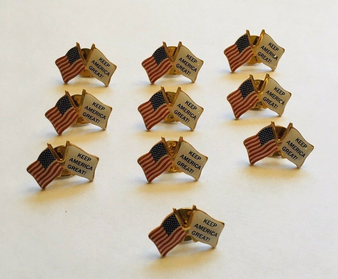 LOT OF 50 PRESIDENT DONALD TRUMP KEEP AMERICA GREAT LAPEL PIN US FLAG W/SLOGAN