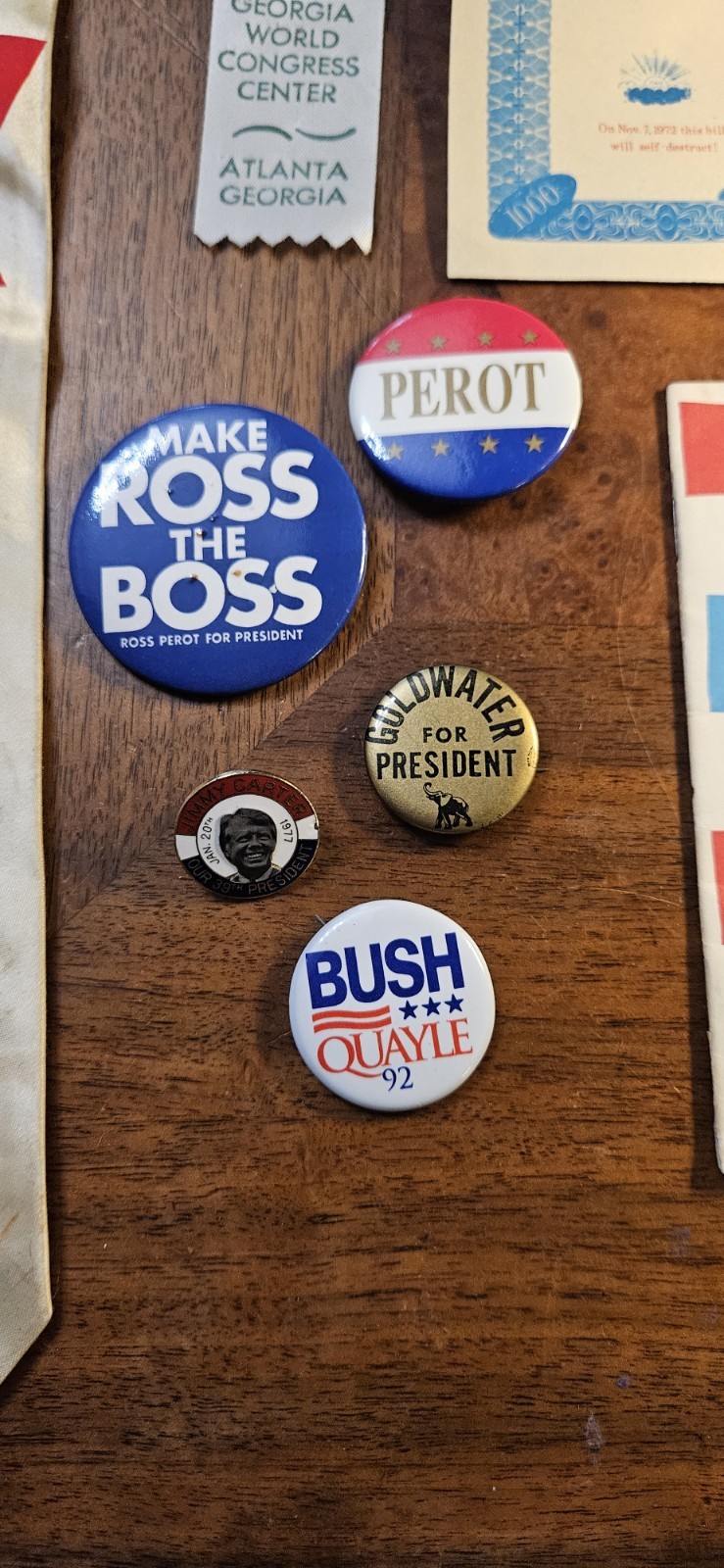 VINTAGE CAMPAIGN MEMORABILIA 1960s-1990s Perot Wallace Carter Goldwater Bush