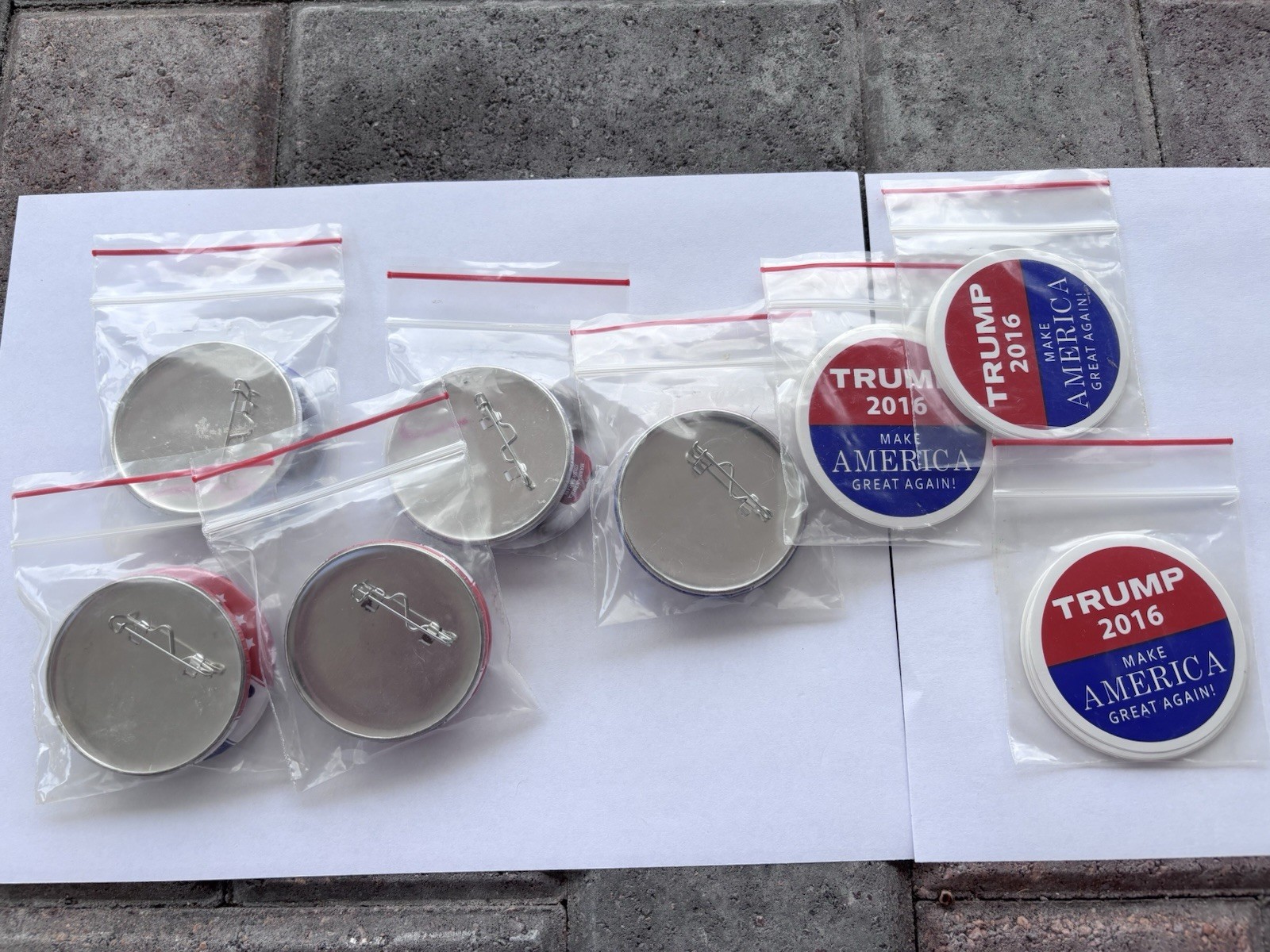 Official 2016 Donald Trump Campaign Lot – 10 Pinback Buttons & 29 MAGA Stickers