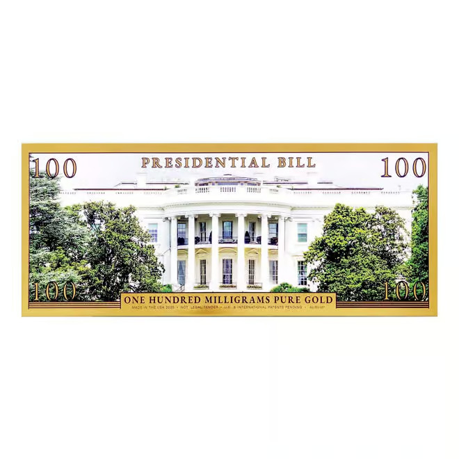 2025 President Trump 100 Milligram Pure Gold Aurum Bill / Note (New)