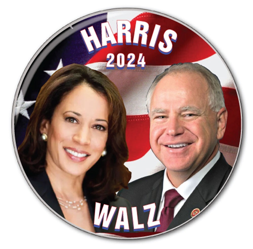 HARRIS WALZ #6 CAMPAIGN 2024 3″ PIN BACK BUTTON PRESIDENT OF THE UNITED STATES