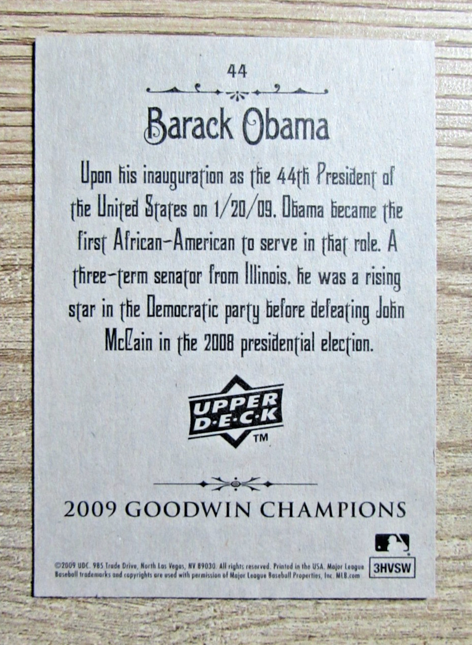 THREE BARACK OBAMA TRADING CARDS 2009 UPPER DECK AND 2009 GOODWIN CHAMPIONS