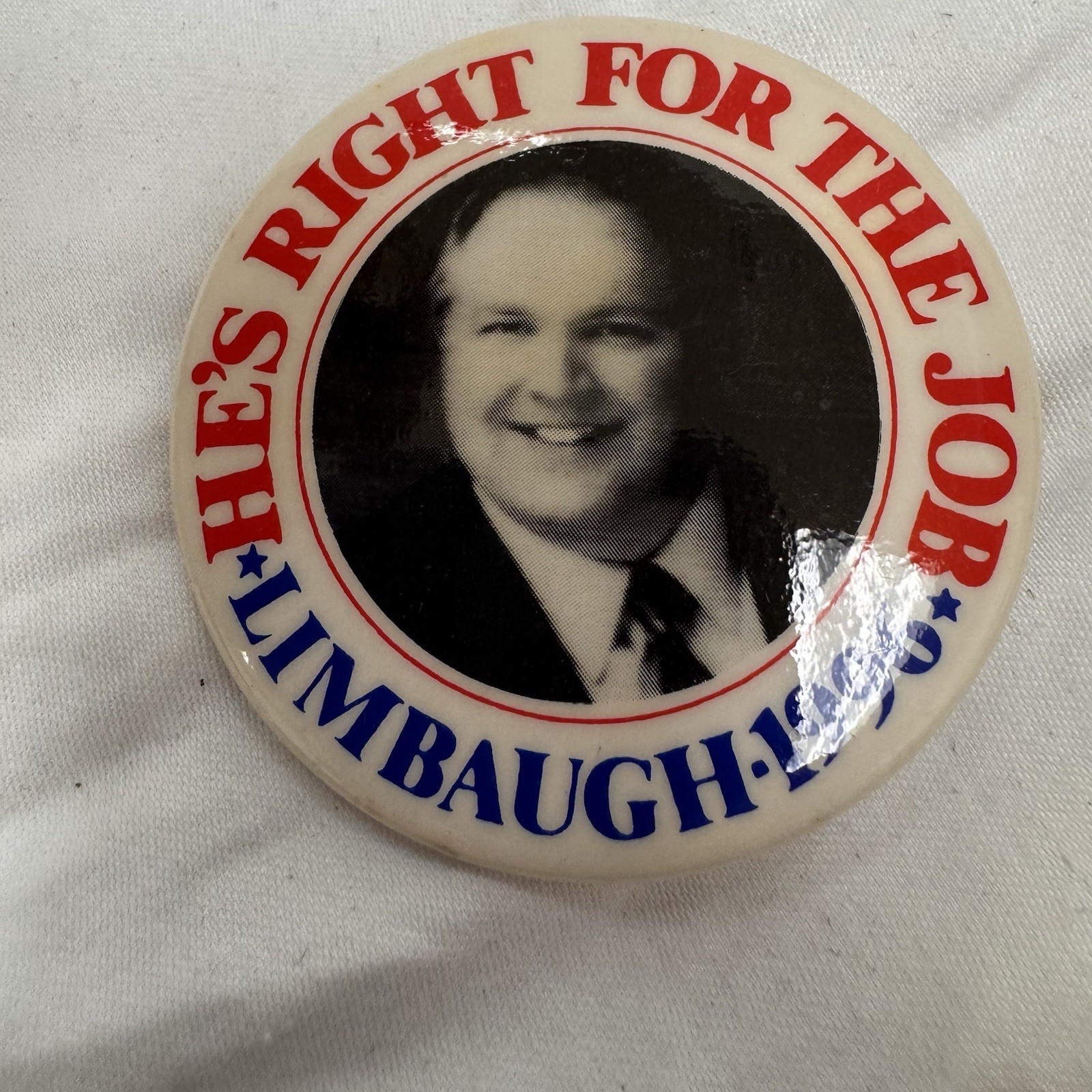 Rush Limbaugh for President Campaign Pin Button 3″ 1990s Novelty Scarce Vintage