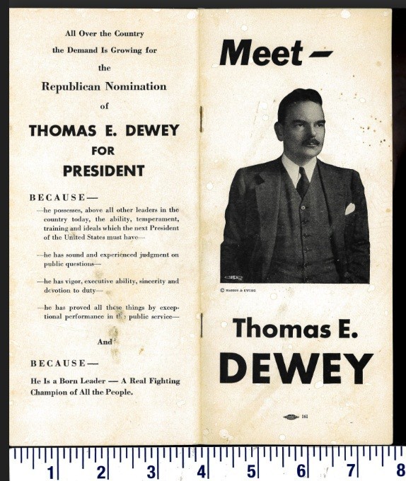 1939 RARE “MEET THOMAS E. DEWEY” REPUBLICAN CANDIDATE NEW YORK 1940 UNION BUG