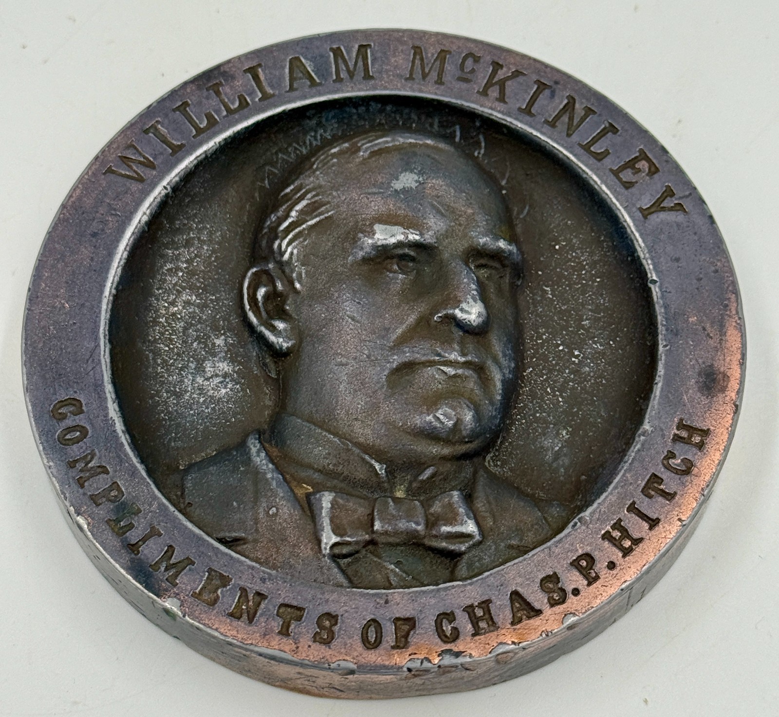 1896 Presidential Paperweight William McKinley – compliments of Chas. P. Hitch