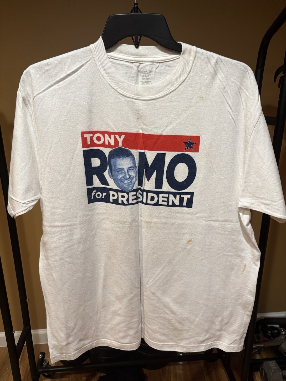 Reebok Tony Romo for President Dallas cowboys T-Shirt, White Cotton