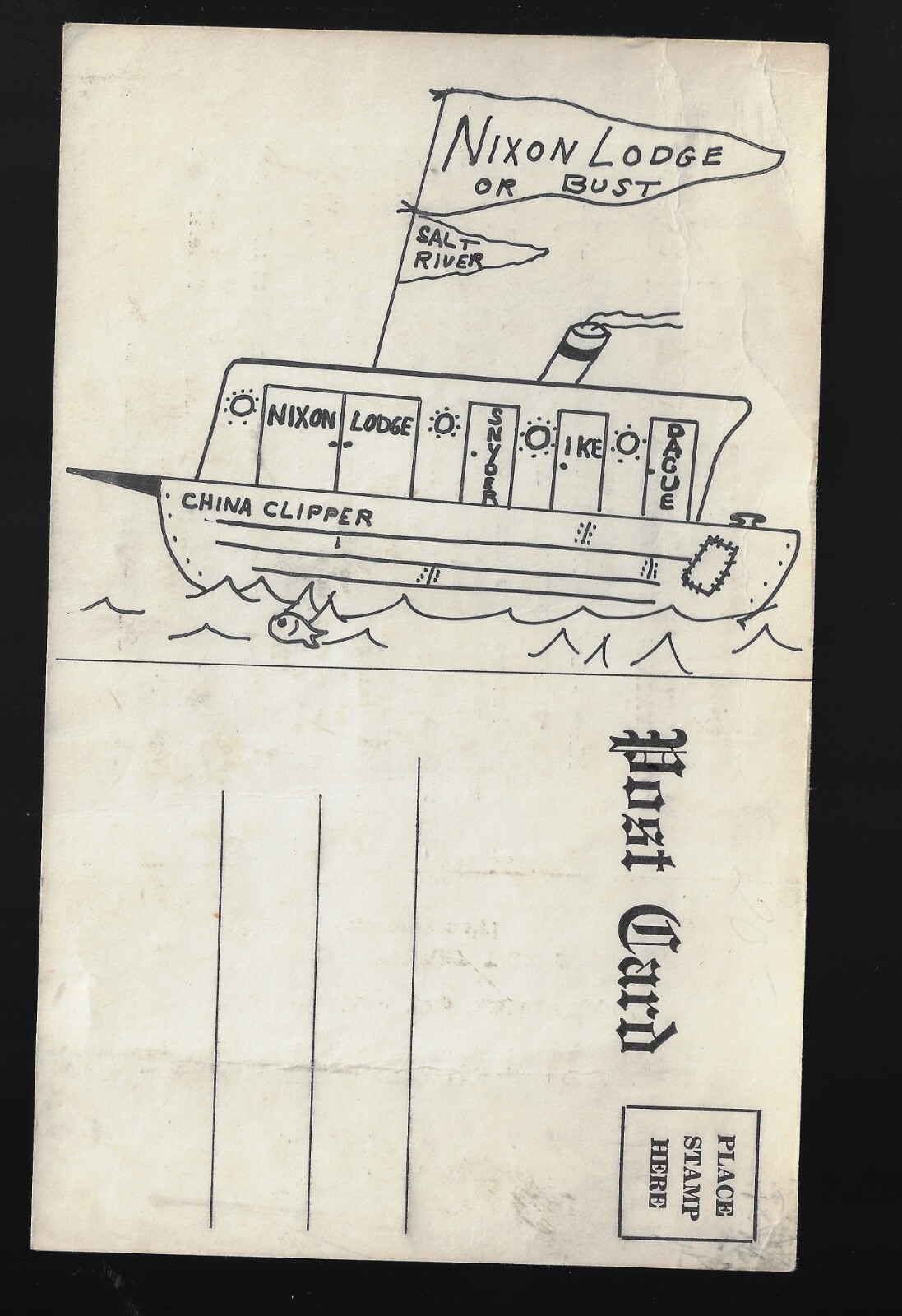HTF 1960 Nixon Lodge Salt River Presidential Campaign Postcard Clipper Ship Type